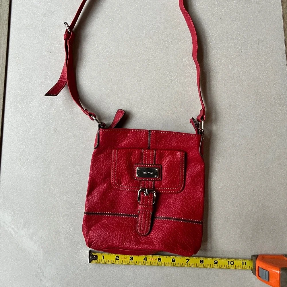 Red Faux Leather Nine West Purse with Adjustable Shoulder Strap